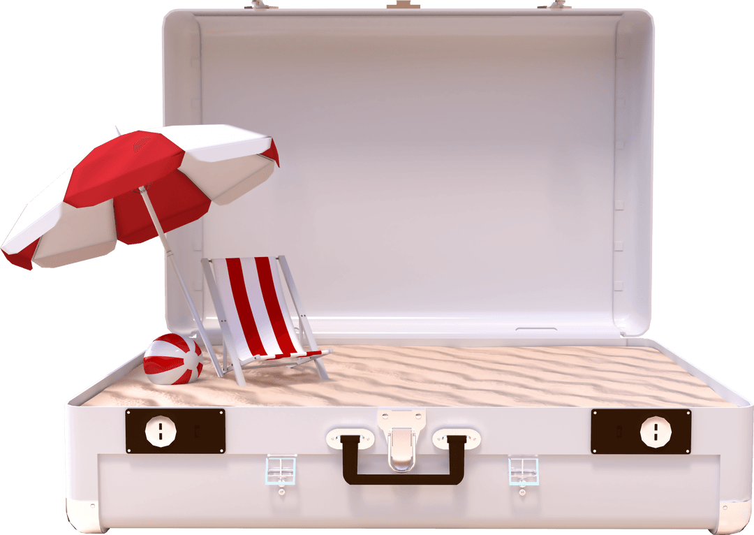 Transparent Suitcase Beach Scene with Umbrella and Deckchair