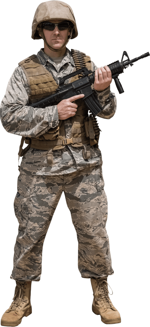 Transparent Background Military Soldier Holding Rifle