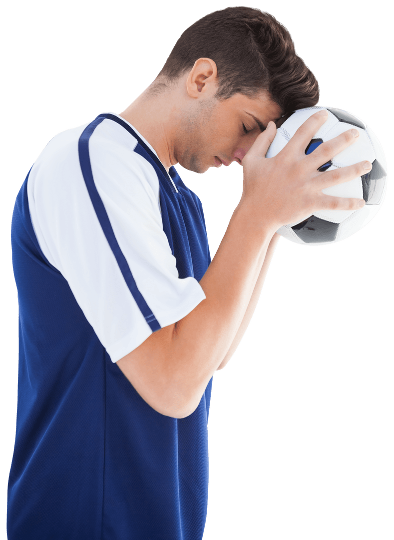 Soccer Player Contemplating With Ball Transparent Background