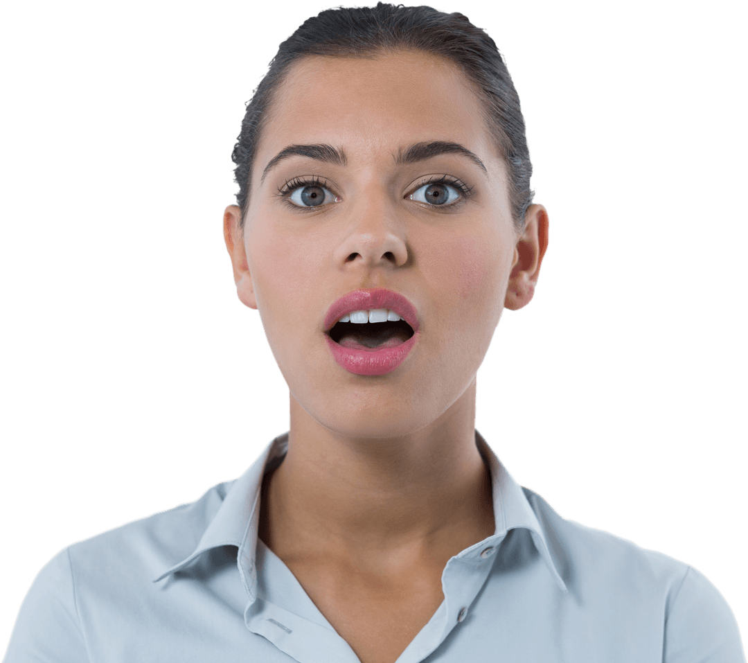 Transparent Portrait of Surprised Woman with Open Mouth Expression