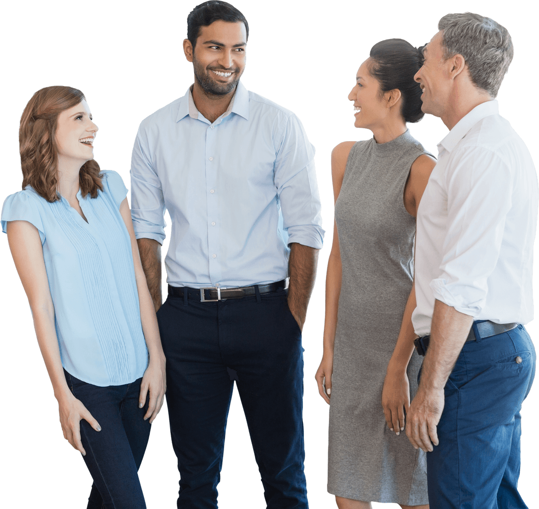 Transparent Group of Business Professionals in Conversation