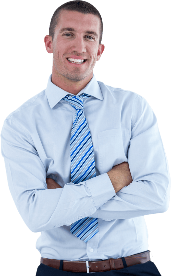 Transparent Confident Businessman in Smart Attire with Arms Crossed