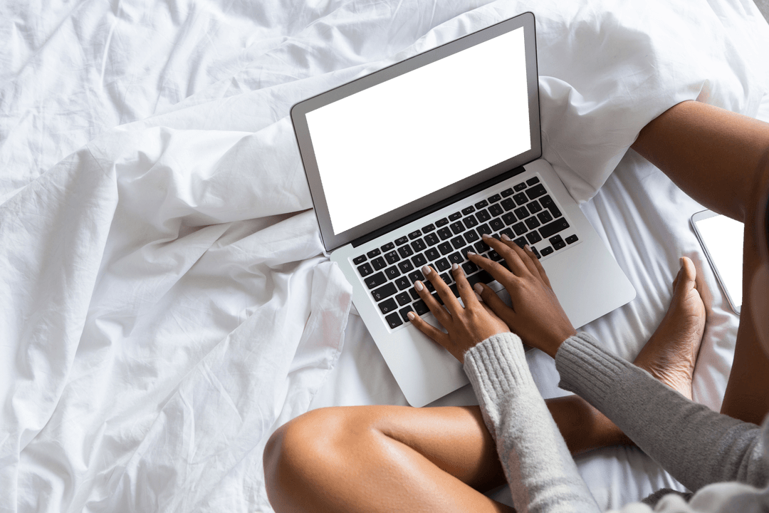 Transparent Scene of Woman Working on Laptop in Bed