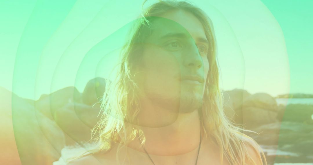 Serene Man Embracing Nature with Contemplative Expression