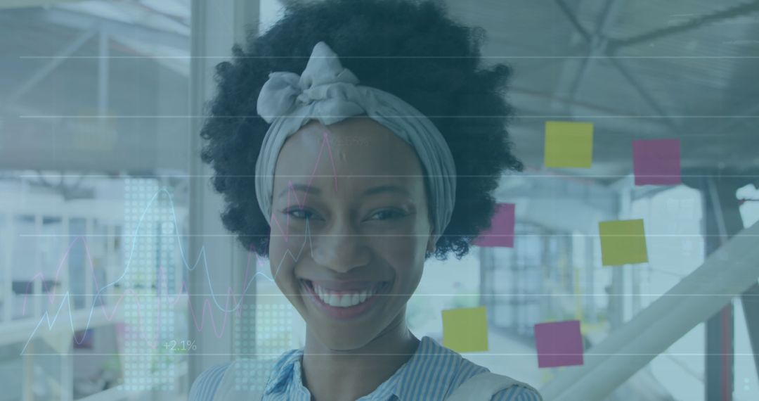 Confident Businesswoman with Financial Data Overlaying