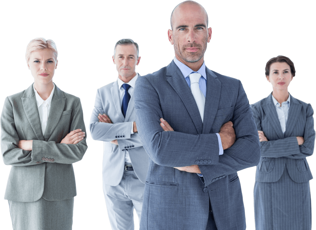 Confident Business Team Standing Firm with Transparent Background