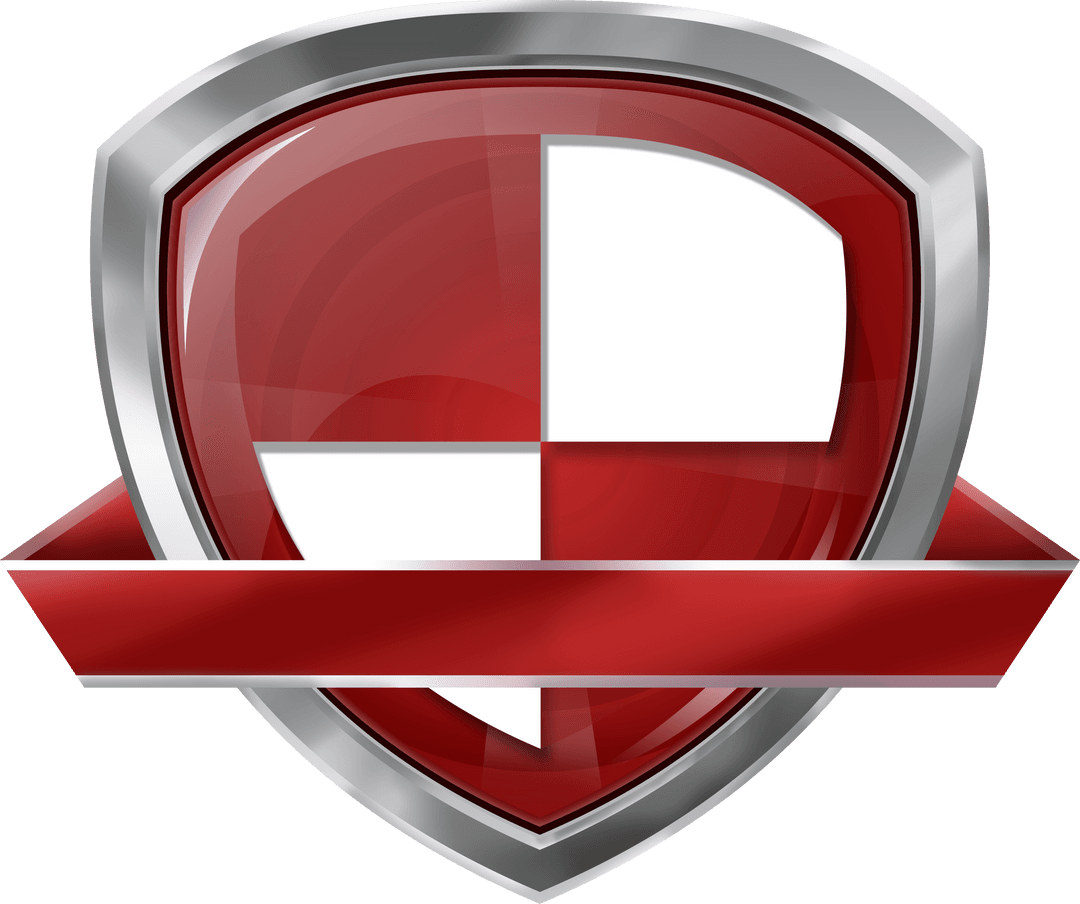 Transparent Red Shield with Quartering Symbol and Ribbon Design