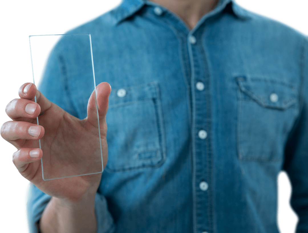 Hand Holding Transparent Smartphone Prototype for Futuristic Technology