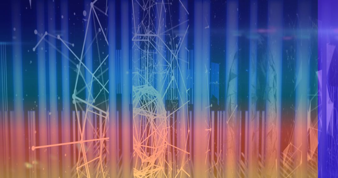 Abstract Futuristic Wireframe with Light Bars and Digital Streaks