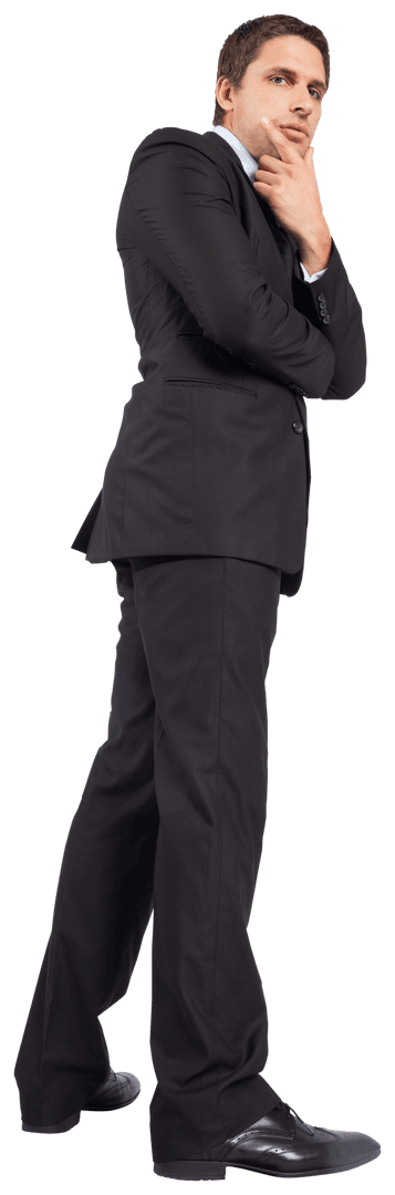 Caucasian Businessman Pondering Pose on Transparent Background
