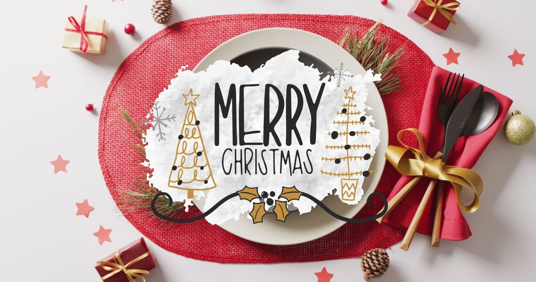 Festive Christmas Table Setup with Greetings Overlay