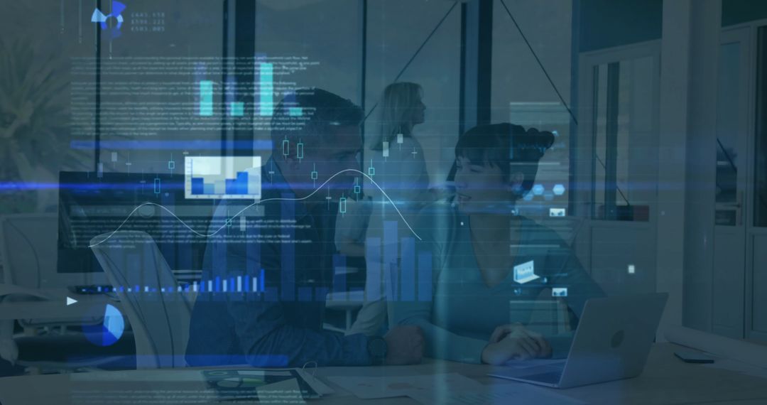 Team Analyzing Data Overlays in Modern Corporate Office