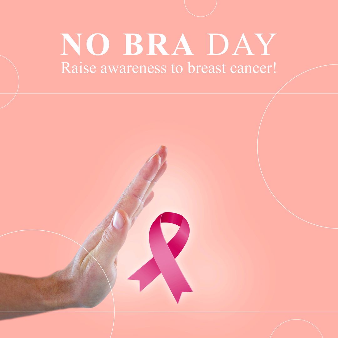 No Bra Day Breast Cancer Awareness Pink Ribbon on Pink Background - Download Free Stock Templates Pikwizard.com