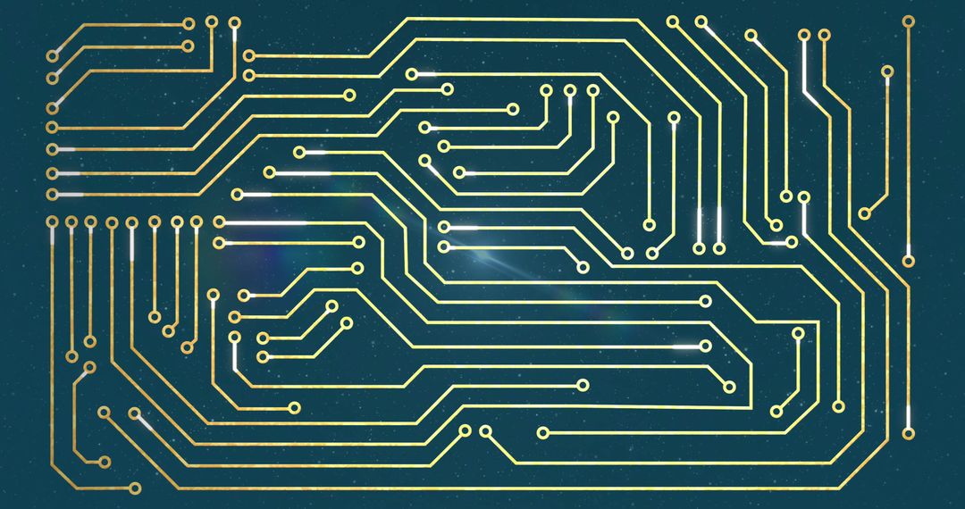 Gold Circuit Board Design on Blue Background Illustrating Digital Connectivity