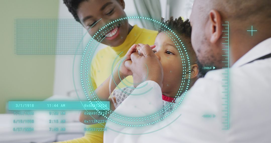 Digital Health Interface with Doctor Examining Child Patient