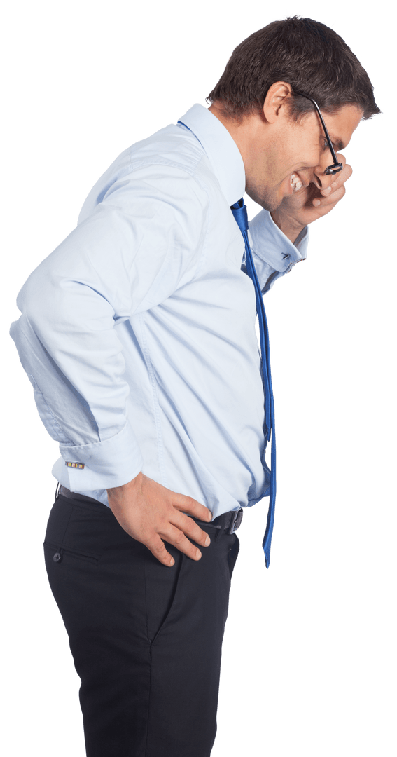 Caucasian Businessman Smiling and Looking Down Transparent Background