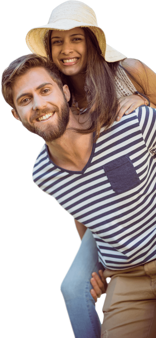 Joyful Couple Piggybacking with Transparent Background