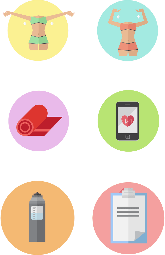 Transparent Fitness Icons with Tips on Sporting and Health