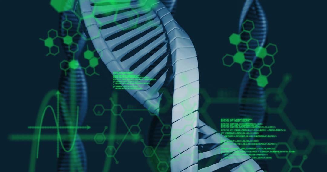 Futuristic 3D DNA Helix in Digital Data Interface