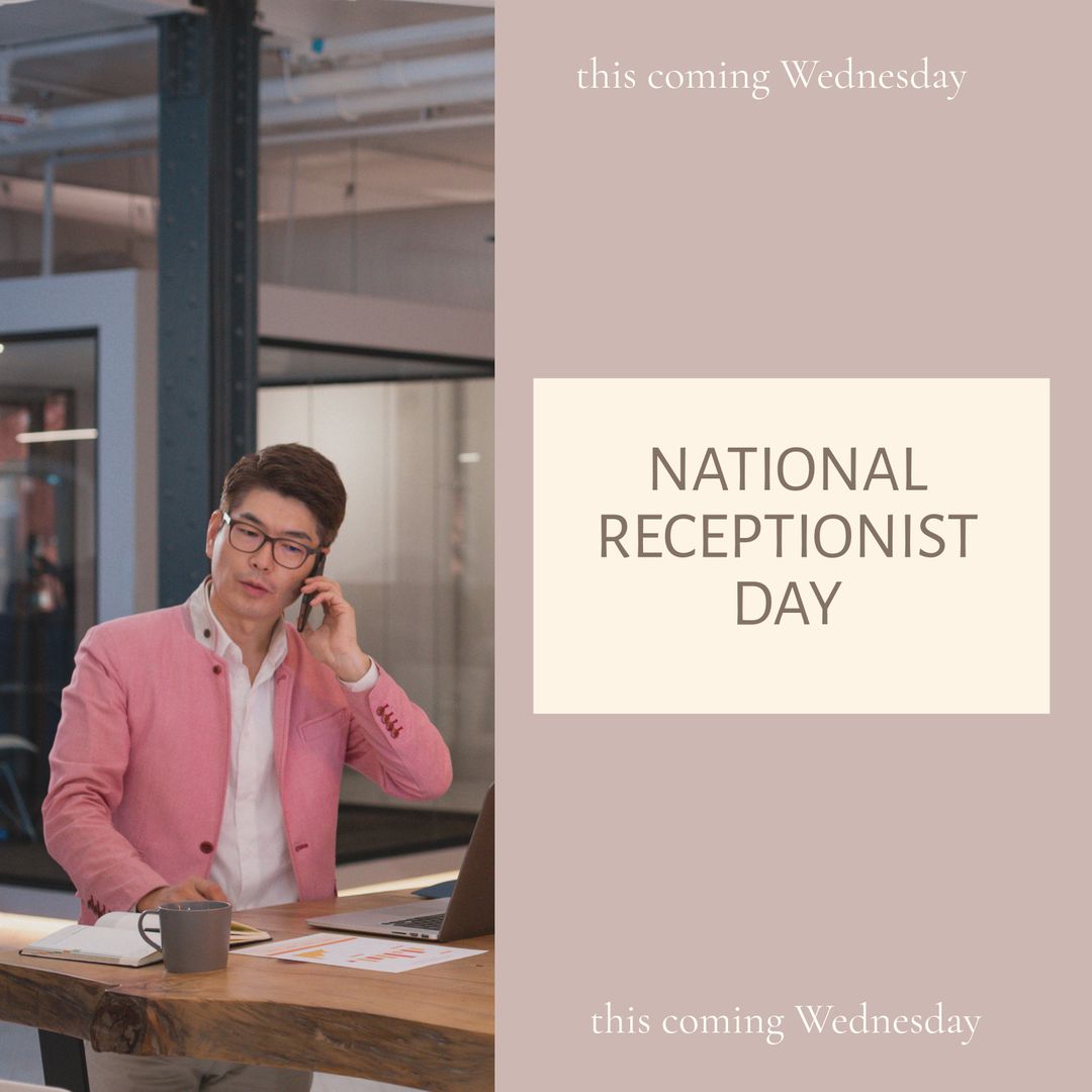 Businessman on Phone in Office Celebrating National Receptionist Day