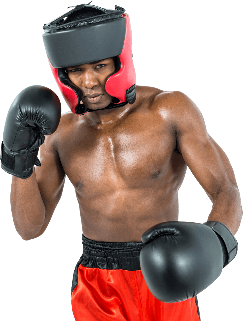 Athletic Boxer in Transparent Boxing Stance with Gloves