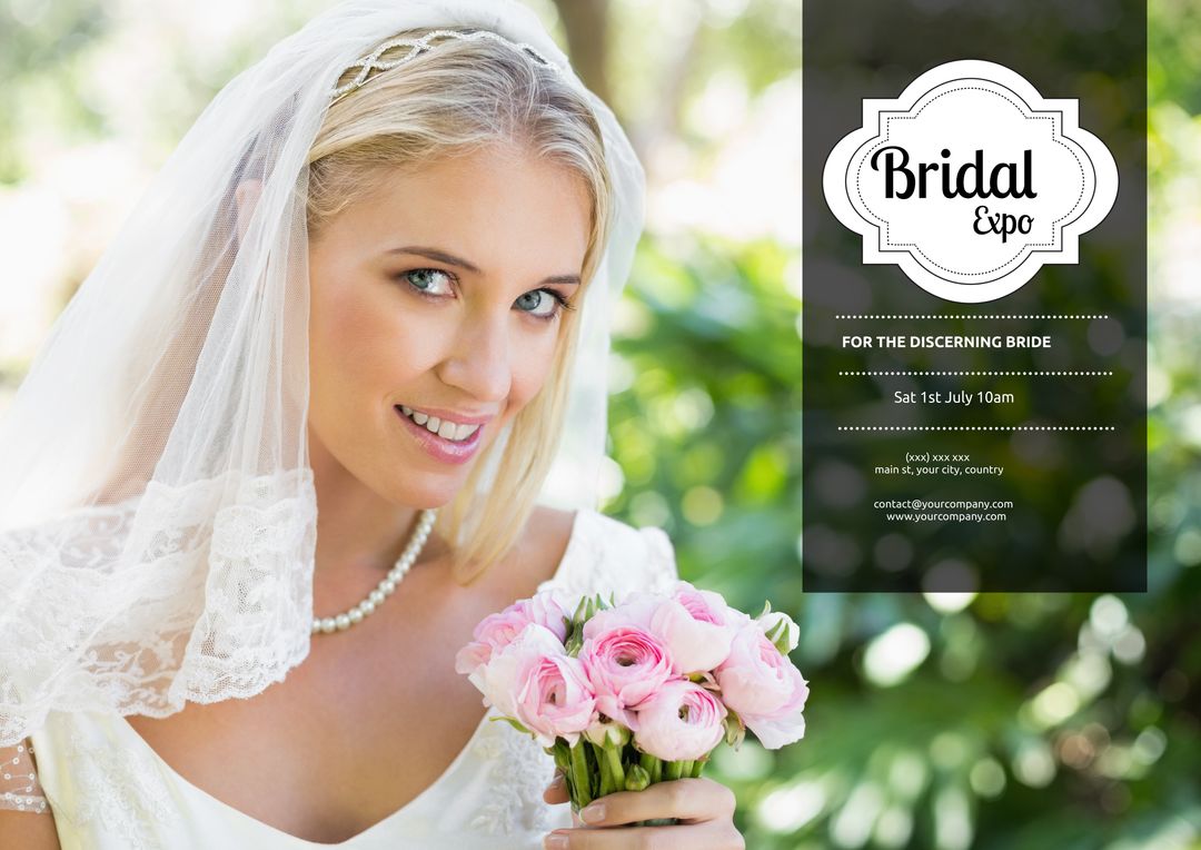 Radiant Bride with Bouquet for Bridal Expo Advertisement - Download Free Stock Templates Pikwizard.com