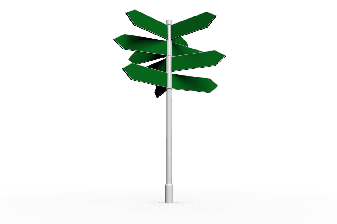 Transparent 3D Green Arrow Road Sign on Pole