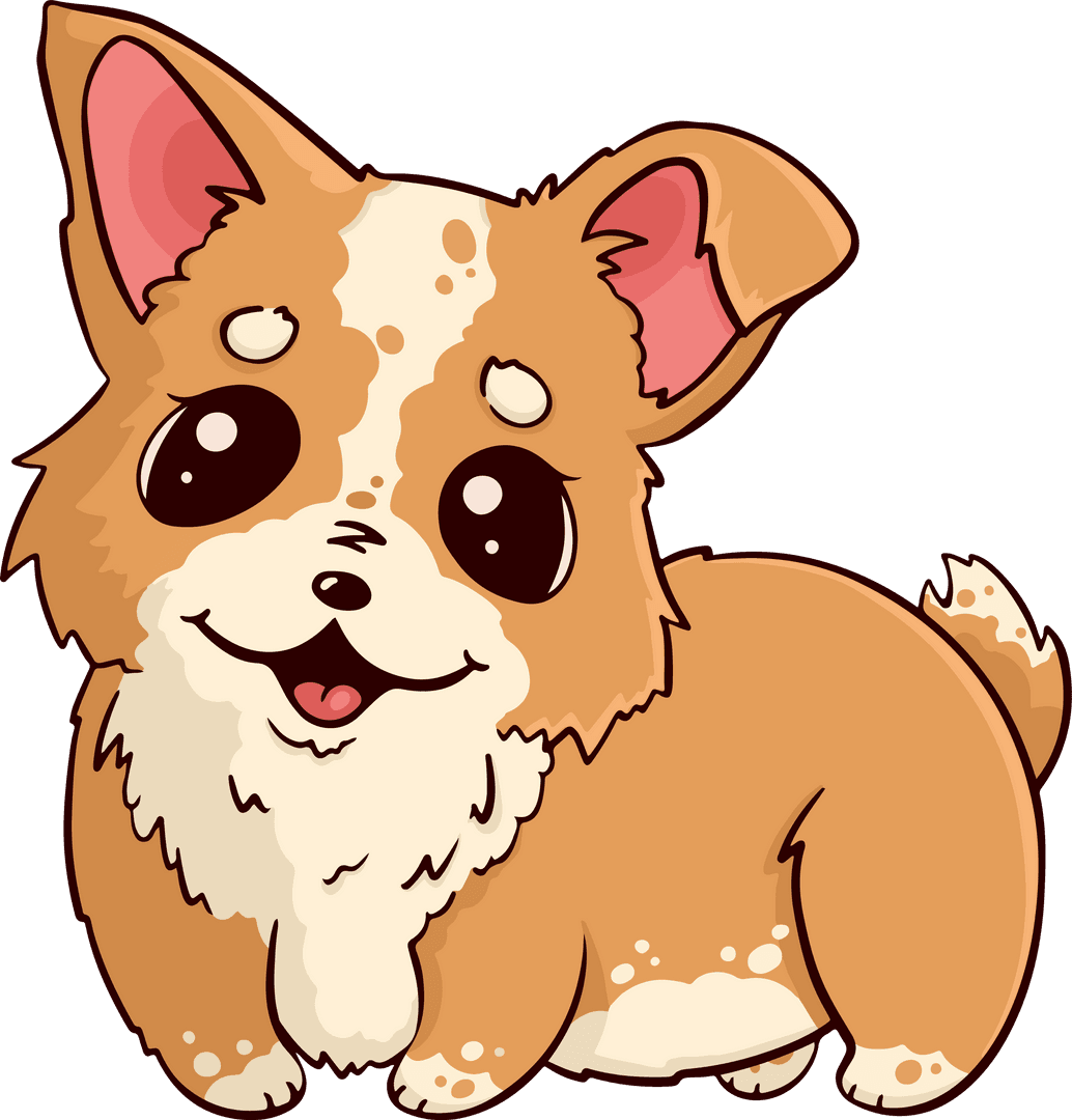 Adorable Smiling Cartoon Dog with Fluffy Fur on Transparent Background