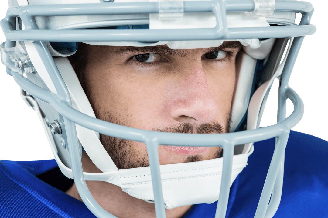 Close-Up of Focused American Football Player in Transparent Helmet