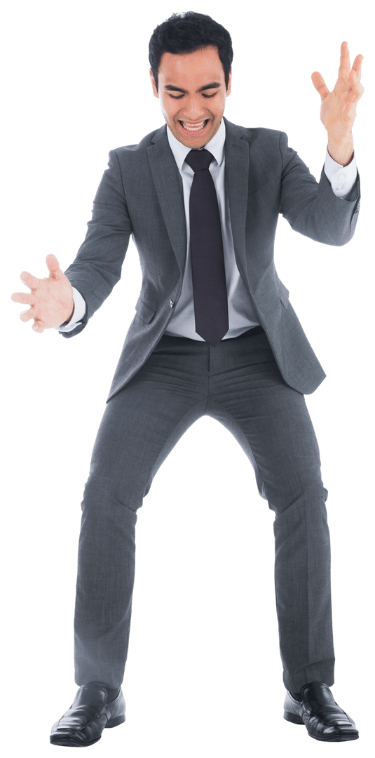 Cheerful Asian Businessman With Open Hands on Transparent Background