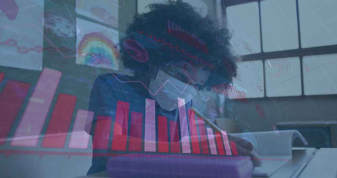 Masked Schoolboy Analysing Statistics in Classroom Amid Pandemic