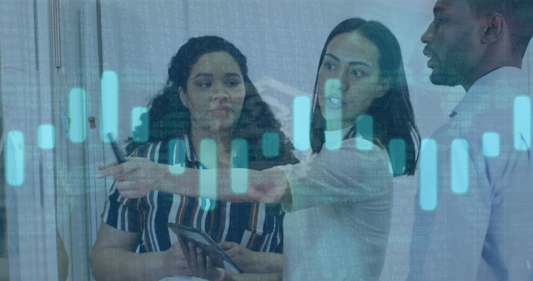 Diverse Team Discussing Strategy with Graph Overlay For Business Analysis