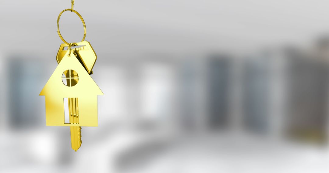 Gold House Key Fob with Keys in Elegant Modern Kitchen