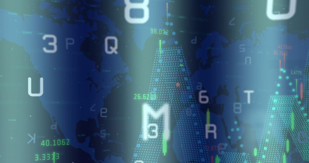 Global Financial Data Processing on World Map Background