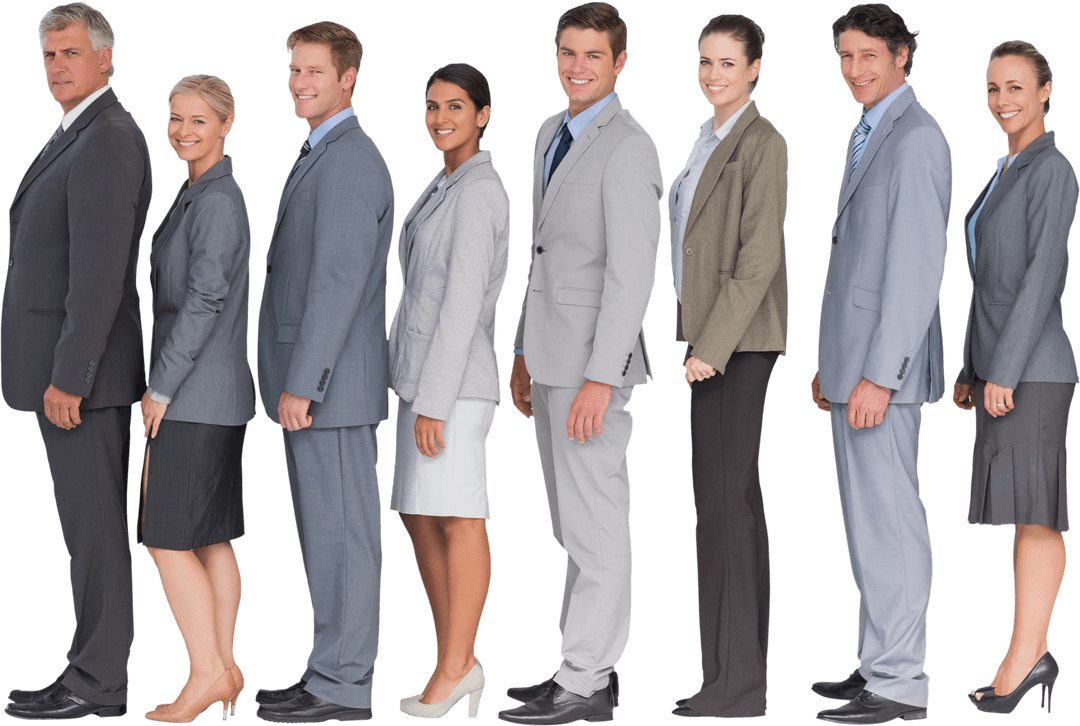 Transparent Diverse Business Team Standing in Formation Smiling