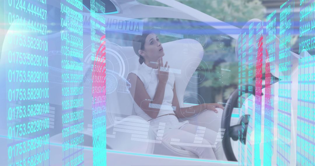 Woman Interacting With Biometric Interface in Self-Driving Car