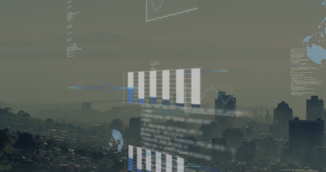 Digital Data Overlay Against Cityscape Imagery