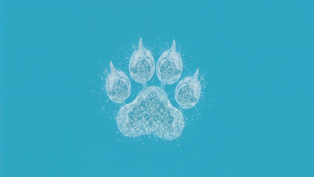 Abstract White Paw Print on Teal Background with Textured Design