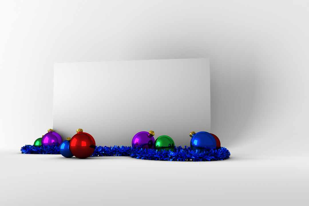 Christmas Poster Transparent Background with Colorful Ornaments and Blue Tinsel - Download Free Stock Images Pikwizard.com