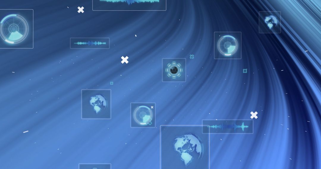 Abstract Data Icons on Blue Patterned Background