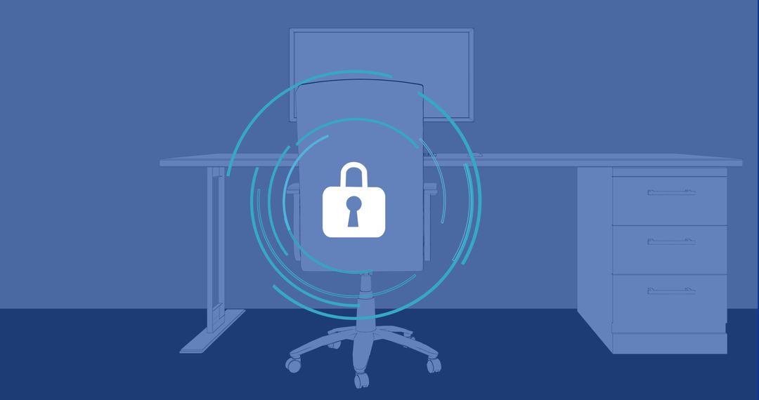 Office Security Concept: Padlock Icon on Modern Desk