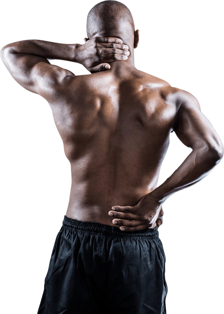 Athlete Stretching Muscular Back Muscles on Transparent Background