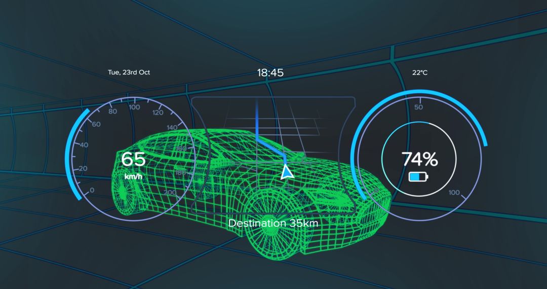 Futuristic Car Interface with Digital Wireframe Design