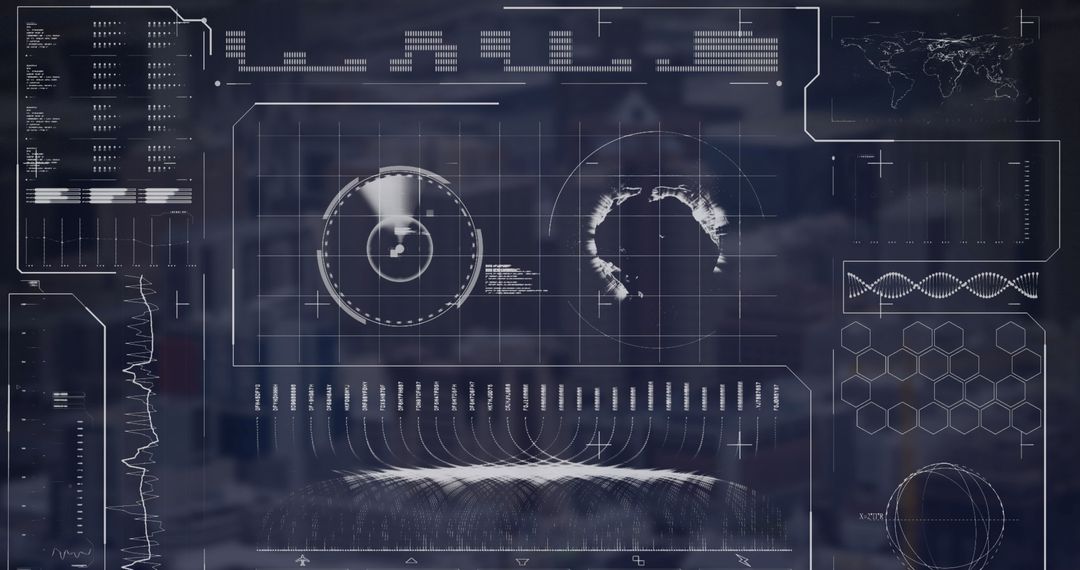 Digital Interface Display with Radar and Globe Overlay