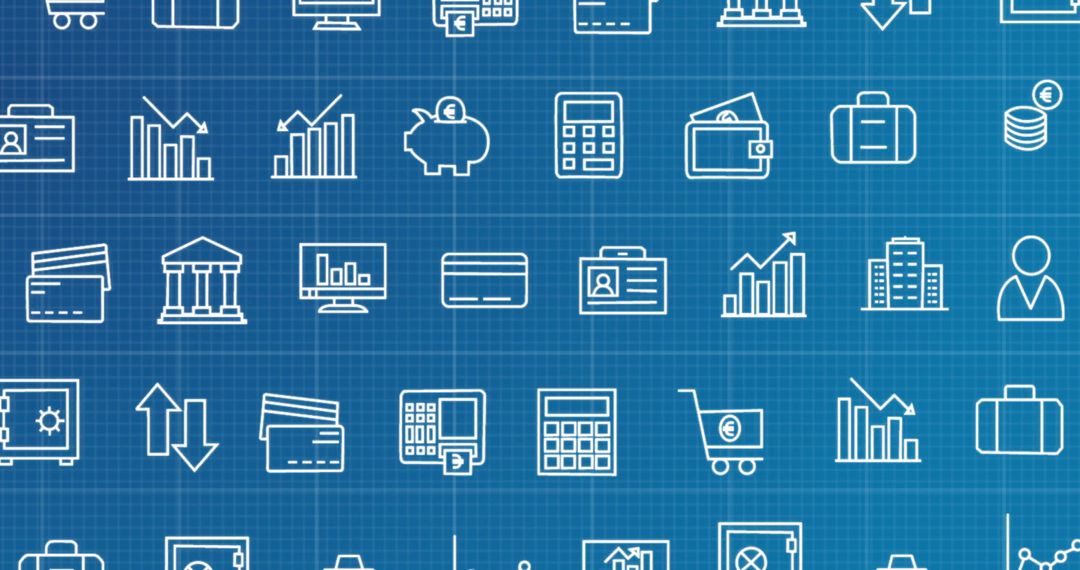 Set of Financial and Business Icons on Blue Background