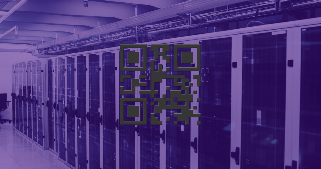 Futuristic Server Room with QR Code Overlay Concept