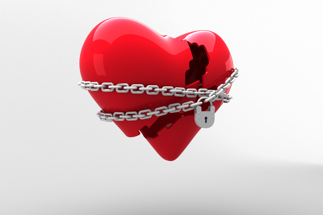 Red Broken Heart Wrapped with Chain and Padlock on Transparent Background - Download Free Stock Images Pikwizard.com