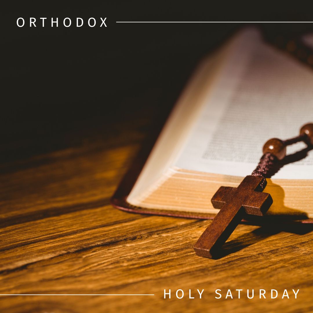 Orthodox Holy Saturday with Bible and Wooden Rosary Cross