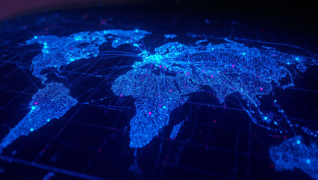 Futuristic Digital World Map with Global Network Connectivity