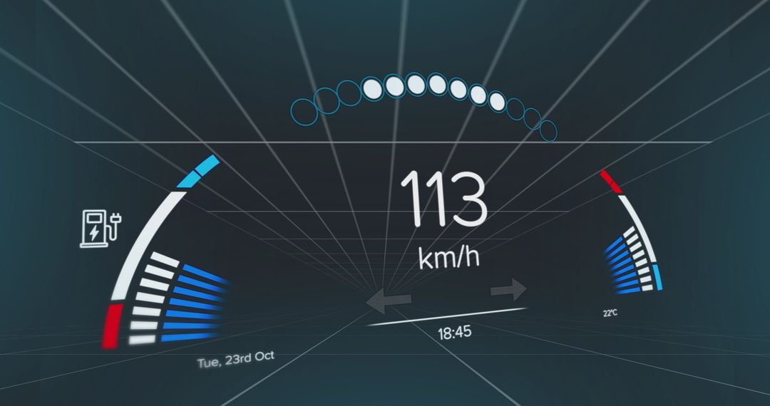 Futuristic Digital Automotive Dashboard Interface with HUD Controls